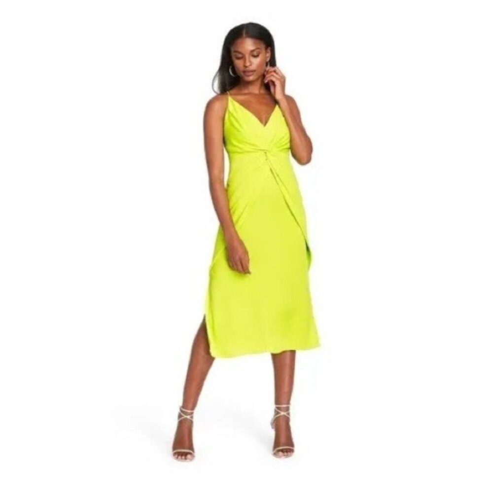 Acid Yellow Spaghetti Strap Mi-Length Dress - Cushie NWT